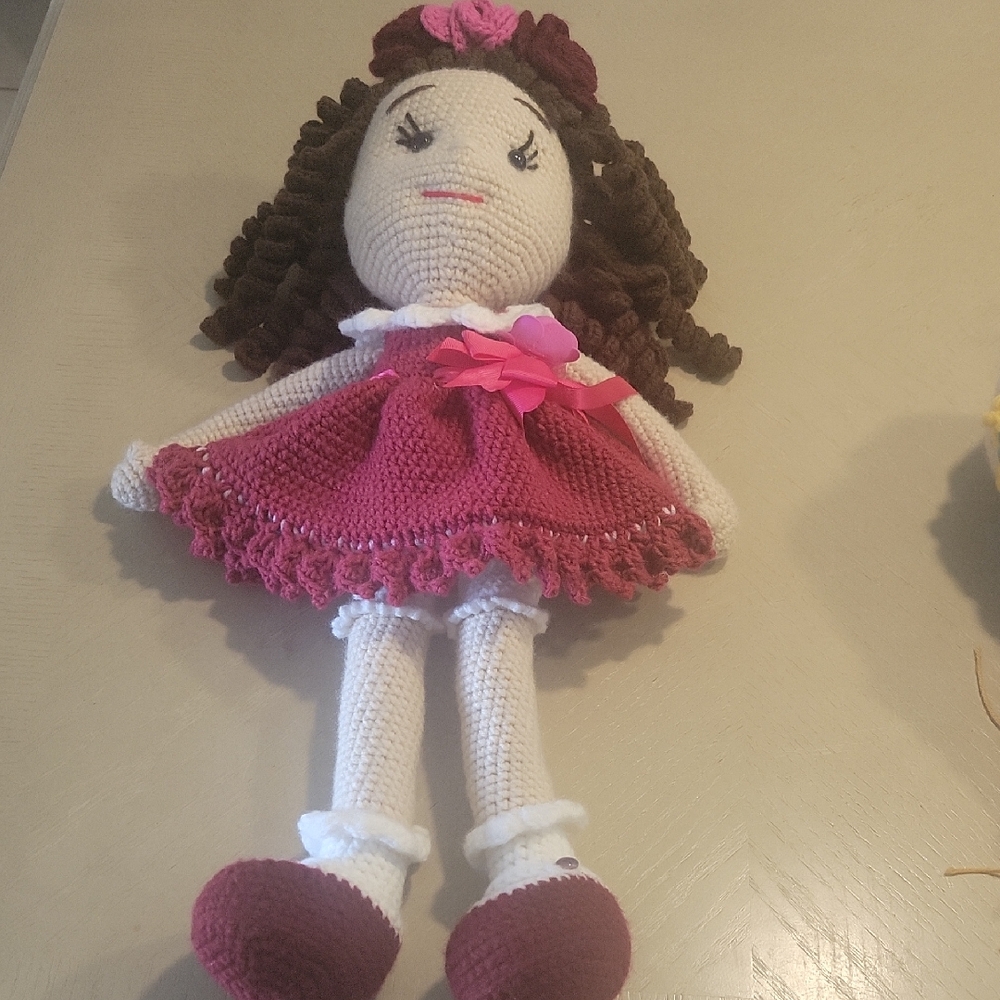 Handcrafted Crochet Doll with Pink Dress